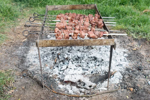 Shish Kebab Gros Plan Cuisson Barbecue — Photo