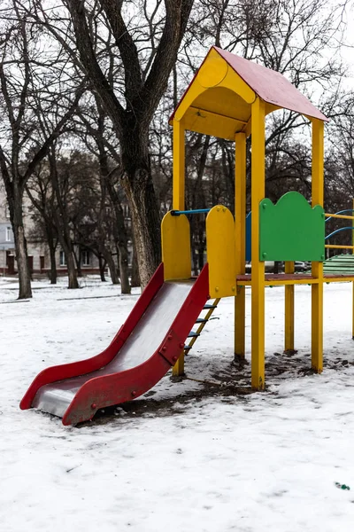 Old Empty Children Playground Winter Time Stock Image