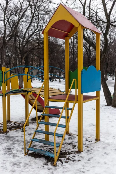 Old Empty Children Playground Winter Time Stock Picture
