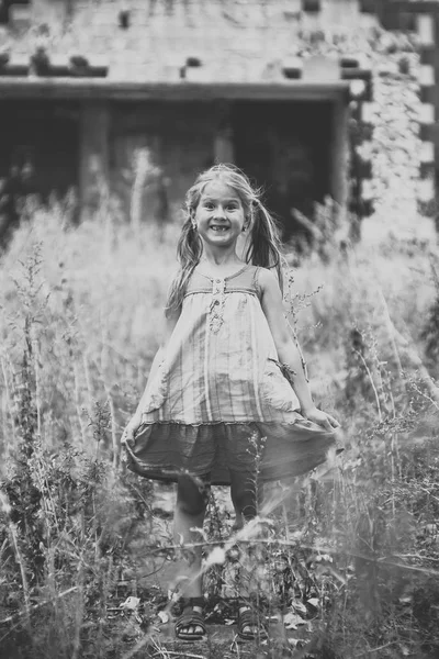 Black White Portrait Little Girl — Stock Photo, Image