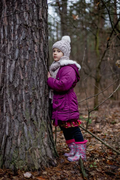 Stock image Little cute girl posing in autumn forest.