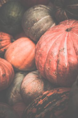 Kirli kabaklar yığını. Tonda, tarzı fotoğraf.