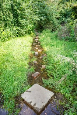 Yaz aylarında su dolu yolu. Günlük engeller kavramı. Amaçlanan hedefe ulaşmak için zor bir yolu aşmak. Başarı için yolda zorluklar