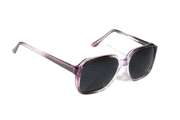 Schwarze Brille Mit Löchern Auf Weißem Hintergrund — Stockfoto
