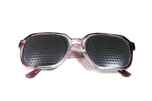 Schwarze Brille Mit Löchern Auf Weißem Hintergrund — Stockfoto