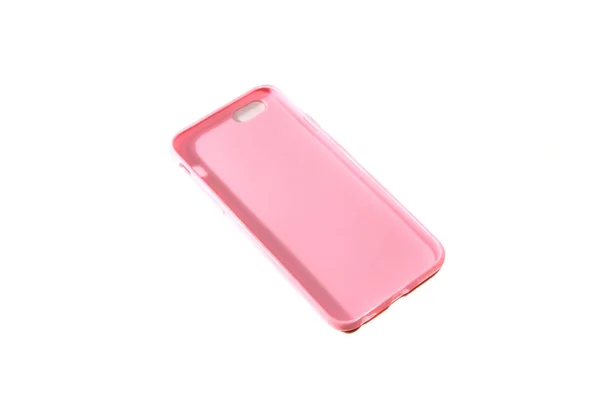Przypadku Pink Smartphone Białym Tle — Zdjęcie stockowe