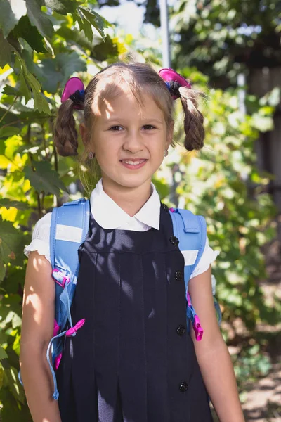 Menina com mochila na vinha no verão — Fotografia de Stock