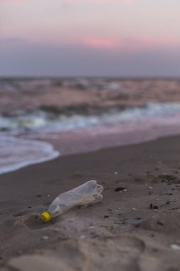 Deniz kıyısında plastik şişe