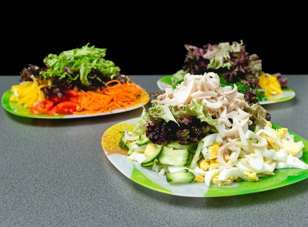 Ingredientes Para Fazer Salada Uma Chapa Verde Conceito Alimentação Saudável — Fotografia de Stock