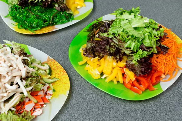 Ingredientes Para Fazer Salada Uma Chapa Verde Conceito Alimentação Saudável — Fotografia de Stock