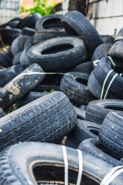 Egy Csomó Régi Gumi Használt Autókból Környezetszennyezés Kipufogógumik — Stock Fotó