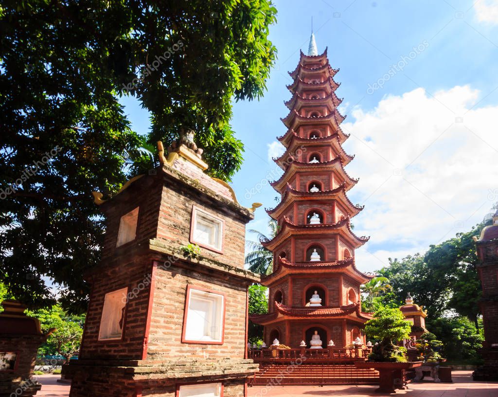 The oldest Buddhist temple in Vietnam, Tran Quoc pagoda, located on the west lake is one of the most popular tourist attractions in Hanoi, Vietnam