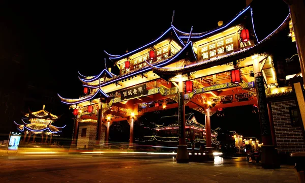 Chengdu China Septiembre 2012 Vista Nocturna Antigua Puerta China Distrito —  Fotos de Stock