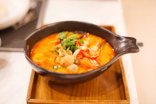 Tom Yum Goong Tom Yum Kung Soupe Traditionnelle Thaïlandaise Aigre — Photo