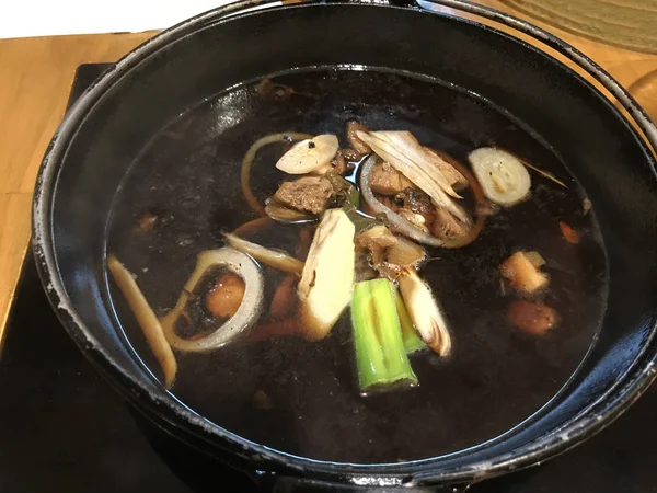 Preparación Caldo Sopa Para Comida Tradicional Asiática Nabemono Japonés Shabu — Foto de Stock