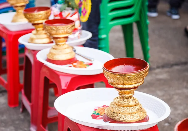 Conjunto Tradicional Recipientes Arroz Vapor Para Monjes Budistas Que Hacen — Foto de Stock