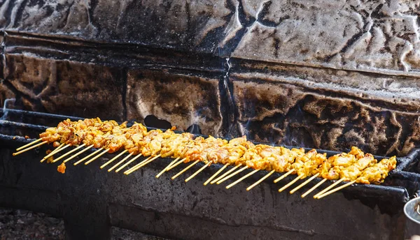 Voorgerecht Schotel Van Traditionele Thaise Street Food Recept Varkensvlees Saté — Stockfoto