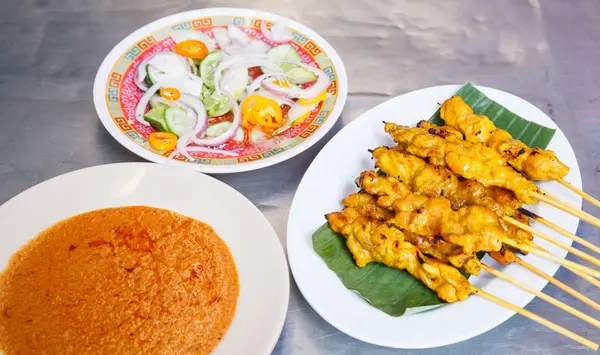 Hidangan Pembuka Dari Resep Makanan Jalanan Tradisional Thailand Pork Satay — Stok Foto