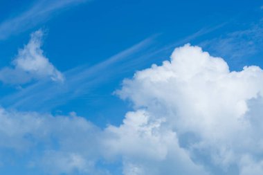 Mavi gökyüzü ve gökyüzünün bulutları dolu olduğunu.