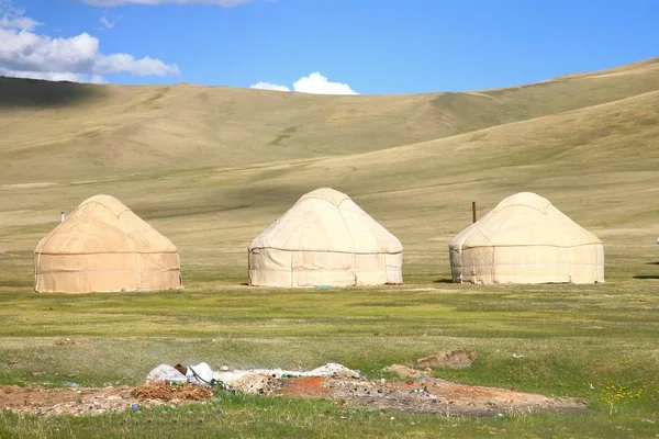 Campamento Ger Gran Prado Lago Song Kul Naryn Kirguistán — Foto de Stock