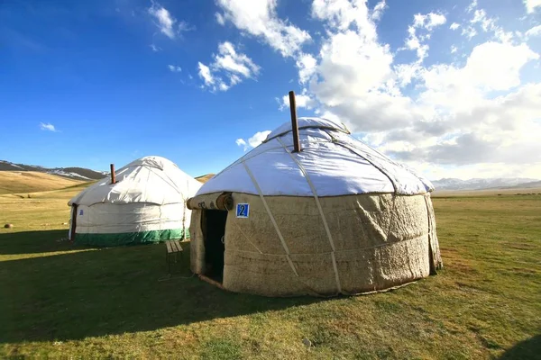 Acampamento Ger Grande Prado Lago Song Kul Naryn Quirguistão — Fotografia de Stock