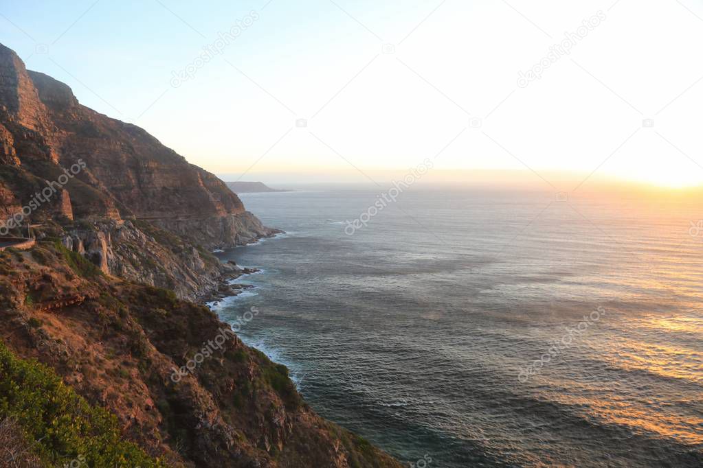 Chapman's Peak Drive on the Atlantic Coast between Hout Bay and Noordhoek is a beautiful views in the world at  Cape Town, South Afric