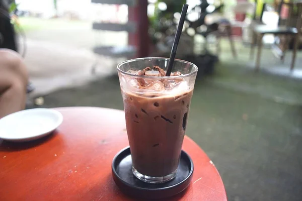 Iced chocolate  in  a glass at  coffee shop