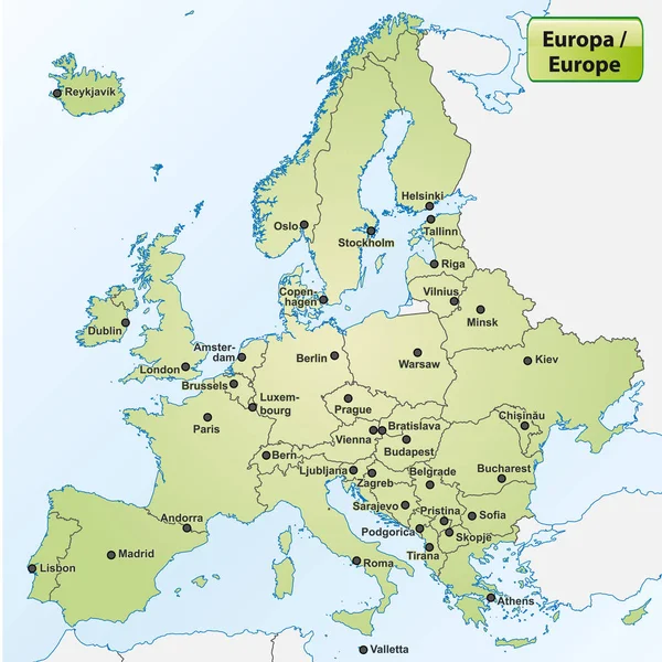欧洲与首都城市地图 — 图库照片