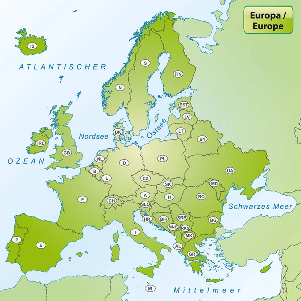 Mapa Europa Con Abreviaturas País —  Fotos de Stock