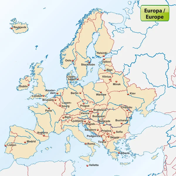 Mapa Europa Con Las Capitales —  Fotos de Stock