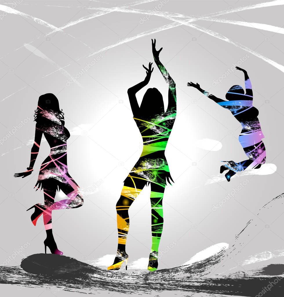 Party night with dancing silhouettes