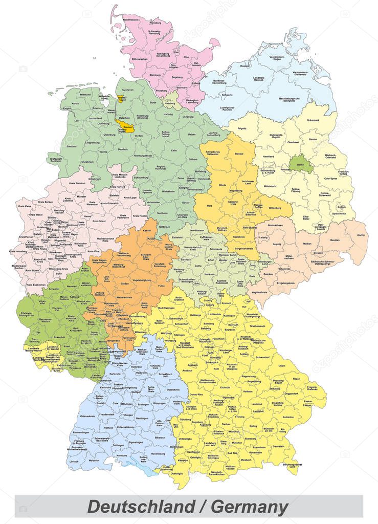 Germany map with counties landmarks and inscriptions