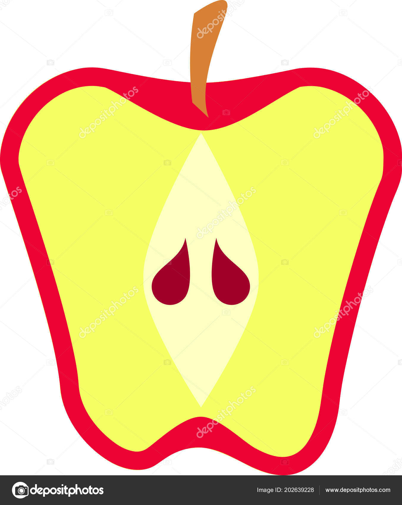 Red Apple Fruit Cut Half Vector Flat Design Style Isolated Stock Vector