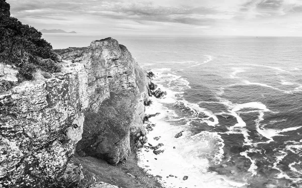 Costa Rocciosa Sudafricana Lungo Capo Buona Speranza Bianco Nero — Foto Stock