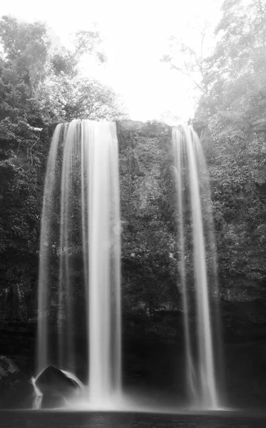 Lever Soleil Sur Cascade Misol Près Palenque Chiapas Mexique Noir — Photo