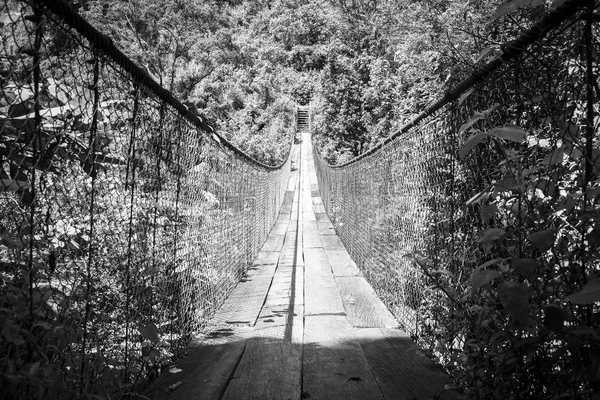 Wooden Suspension Bridge River Panajachel Guatemala Central America Black White — Stock Photo, Image