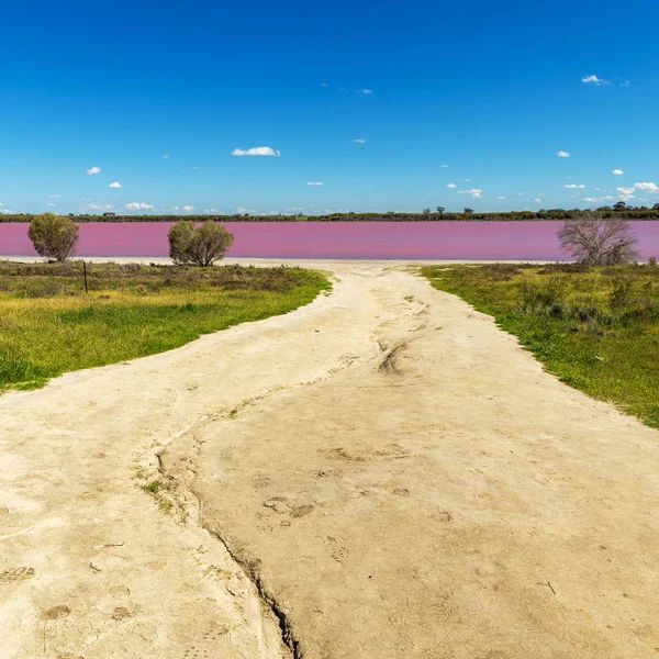 View towards Pink Lake, a popular salt lake along the Western Highway in Victoria, Australia