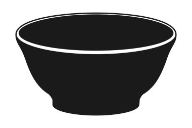 Siyah siluet vektörde yemek servisi için boş yuvarlak bir kase.