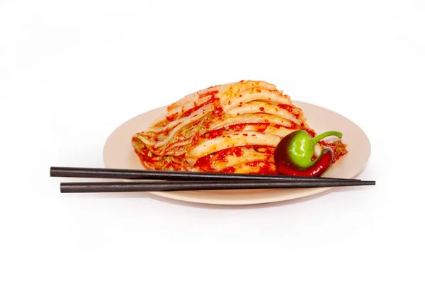 Nourriture Coréenne Kimchi Sur Fond Blanc — Photo
