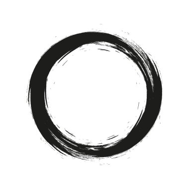 Vektör fırça darbeleri beyaz arka planda boya daireleri çizer. Mürekkeple çizilmiş boya fırçası çemberi. Logo, etiket tasarımı element vektör çizimi. Siyah soyut çember. Çerçeve.