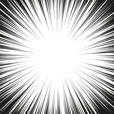 Çizgi roman siyah beyaz radyal çizgiler arka plan. Manga hız çerçeve. Süper kahraman eylem. Patlama vektör çizim.