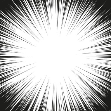 Çizgi roman siyah beyaz radyal çizgiler arka plan. Manga hız çerçeve. Süper kahraman eylem. Patlama vektör çizim.