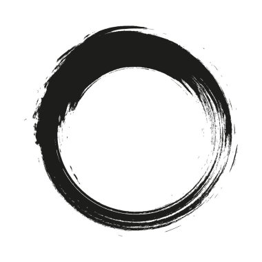 Vektör fırça darbeleri beyaz arka planda boya daireleri çizer. Mürekkeple çizilmiş boya fırçası çemberi. Logo, etiket tasarımı element vektör çizimi. Siyah soyut çember. Çerçeve.