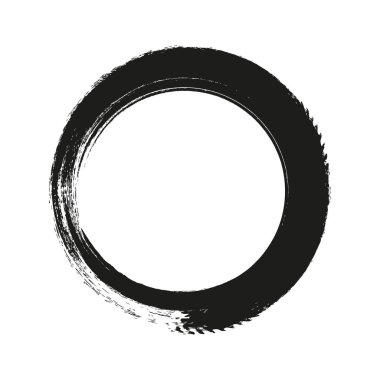 Vektör fırça darbeleri beyaz arka planda boya daireleri çizer. Mürekkeple çizilmiş boya fırçası çemberi. Logo, etiket tasarımı element vektör çizimi. Siyah soyut çember. Çerçeve.