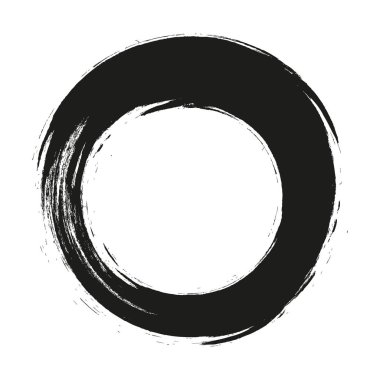 Vektör fırça darbeleri beyaz arka planda boya daireleri çizer. Mürekkeple çizilmiş boya fırçası çemberi. Logo, etiket tasarımı element vektör çizimi. Siyah soyut çember. Çerçeve.