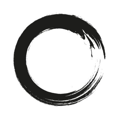 Vektör fırça darbeleri beyaz arka planda boya daireleri çizer. Mürekkeple çizilmiş boya fırçası çemberi. Logo, etiket tasarımı element vektör çizimi. Siyah soyut çember. Çerçeve.