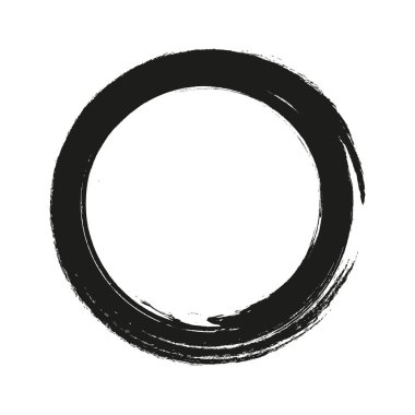 Vektör fırça darbeleri beyaz arka planda boya daireleri çizer. Mürekkeple çizilmiş boya fırçası çemberi. Logo, etiket tasarımı element vektör çizimi. Siyah soyut çember. Çerçeve.
