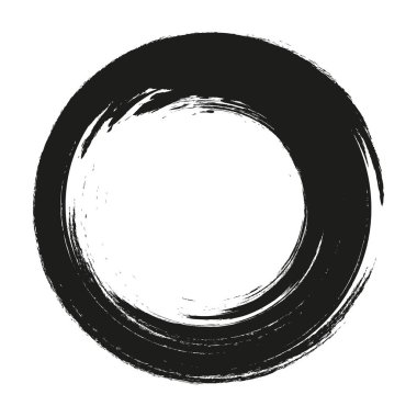 Vektör fırça darbeleri beyaz arka planda boya daireleri çizer. Mürekkeple çizilmiş boya fırçası çemberi. Logo, etiket tasarımı element vektör çizimi. Siyah soyut çember. Çerçeve.