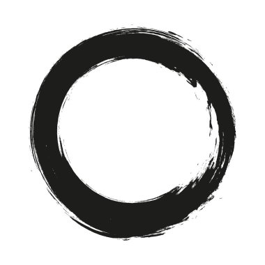 Vektör fırça darbeleri beyaz arka planda boya daireleri çizer. Mürekkeple çizilmiş boya fırçası çemberi. Logo, etiket tasarımı element vektör çizimi. Siyah soyut çember. Çerçeve.