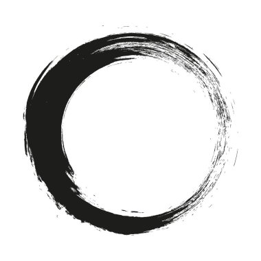 Vektör fırça darbeleri beyaz arka planda boya daireleri çizer. Mürekkeple çizilmiş boya fırçası çemberi. Logo, etiket tasarımı element vektör çizimi. Siyah soyut çember. Çerçeve.